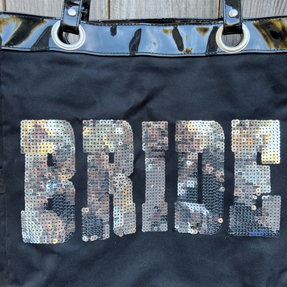 BRIDE Black Tote with Silver Sequin Lettering - Picture 2 of 4